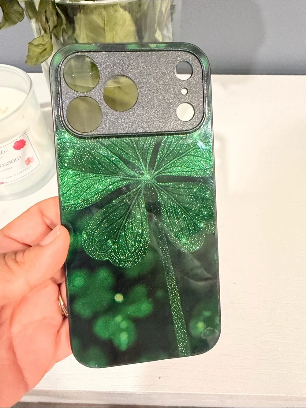 Green Clover Glitter Phone Case iphone 17 pro max